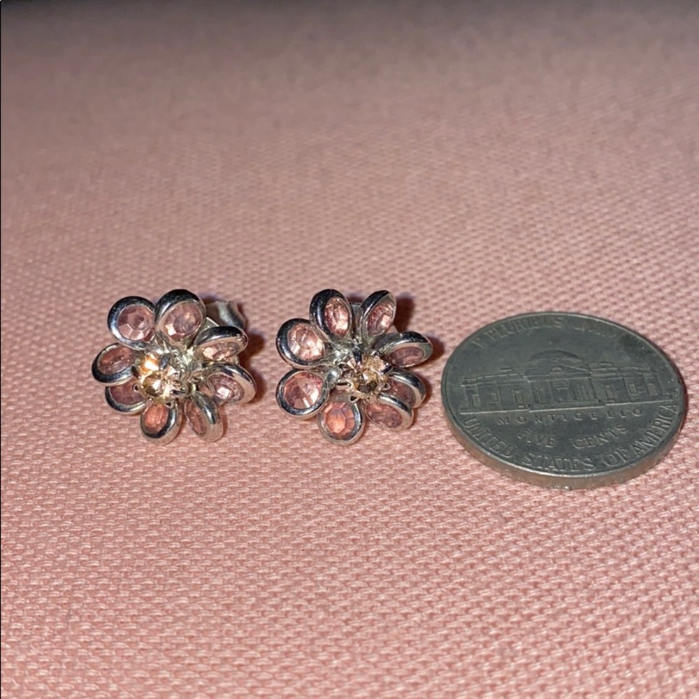 Silver & Crystal Petal Flower Earrings